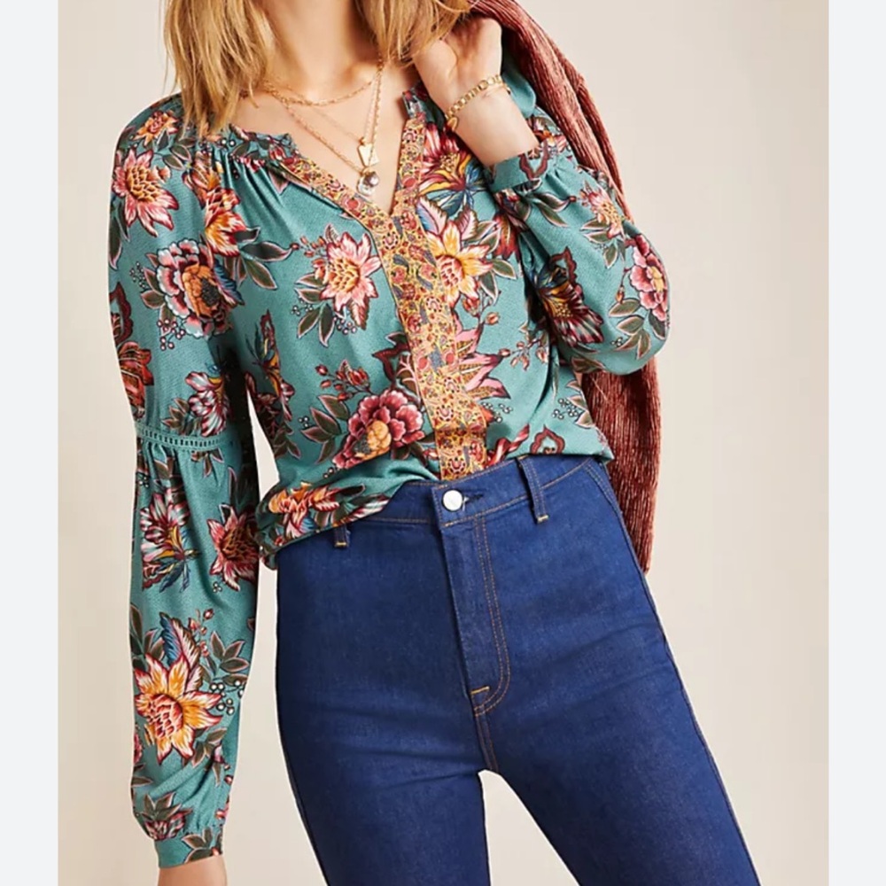 Farm Rio x Anthropologie Paola Floral Peasant Blouse